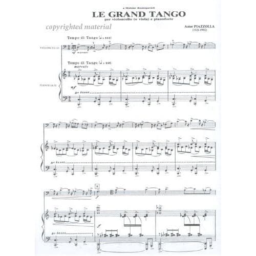 Piazzolla, Astor - Le Grand Tango For Cello and Piano Published by Berben - Image 2