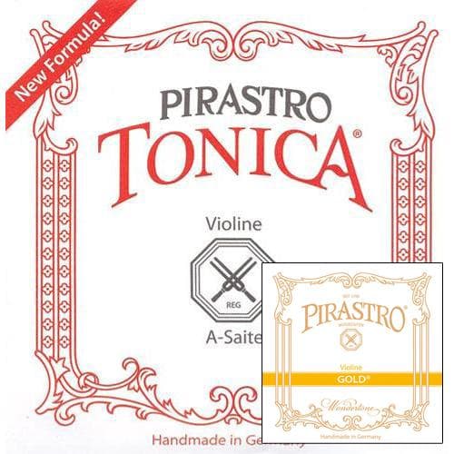 Pirastro Tonica Violin String Set - Gold Label E - 4/4 Size - Medium Gauge - Ball End