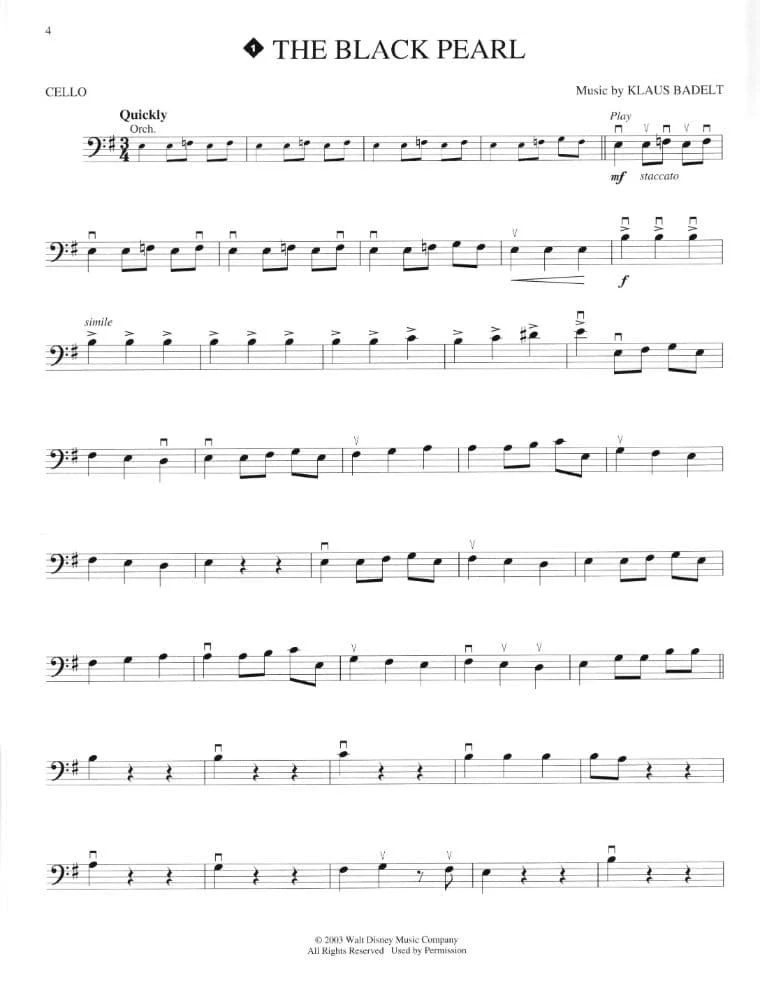 Pirates of the Caribean Cello Book Published by Hal Leonard - Image 3