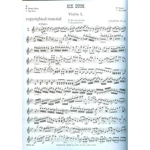 Pleyel, Ignace Joseph - Six Duos Op 23 B 513-518 For Two Violins Published by Carl Fischer - Image 2