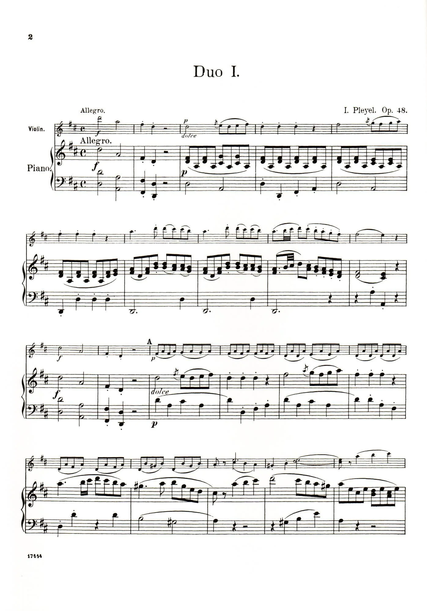 Pleyel, Ignace Joseph - Six Little Duets, Op 48, B 574-579 For Two Violins Published by G Schirmer - Image 2