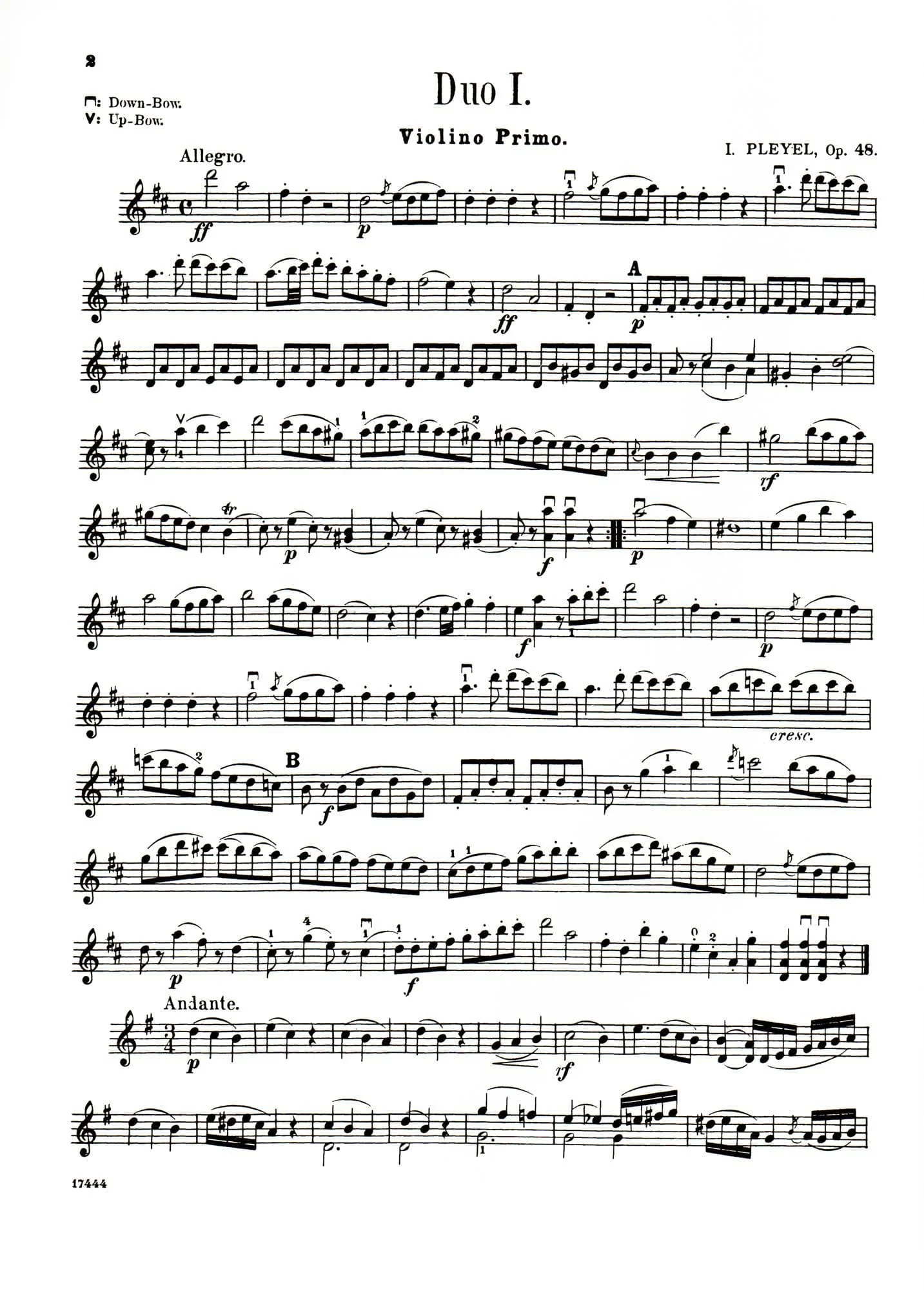 Pleyel, Ignace Joseph - Six Little Duets, Op 48, B 574-579 For Two Violins Published by G Schirmer - Image 3