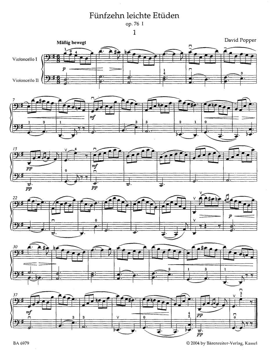 Popper, David - 15 Easy Etudes and 10 Grand Etudes Op 76 For Cello Published by Barenreiter - Image 2