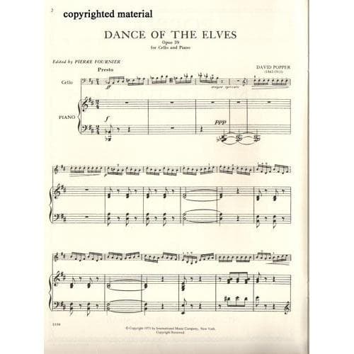 Popper, David - Dance of the Elves Op 39 For Cello and piano Edited by Pierre Fournier Published by International Music Company - Image 2