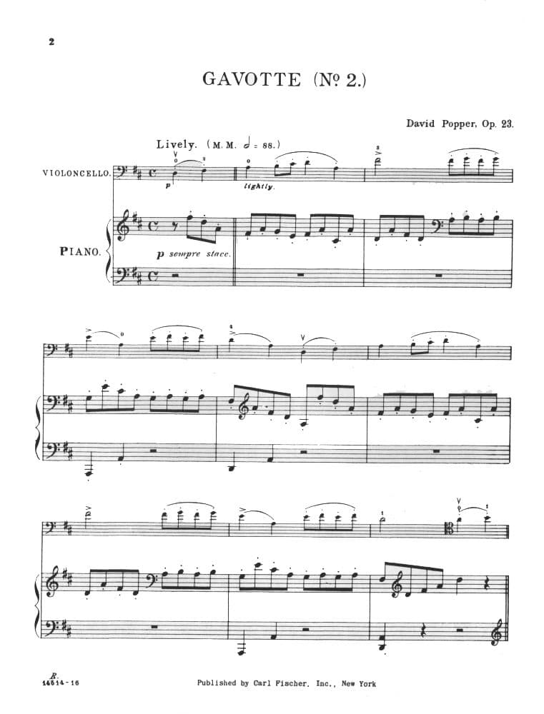 Popper, David - Gavotte No 2 In D Major, Op 23 - For Cello and Piano - Carl Fischer - Image 2