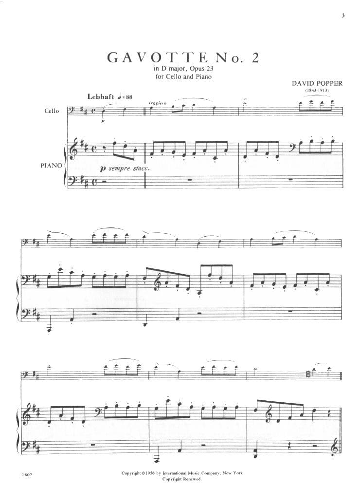 Popper, David - Gavotte No 2 In D Major Op 23 - for Cello and Piano - edited by Leonard Rose - International Music Co - Image 2