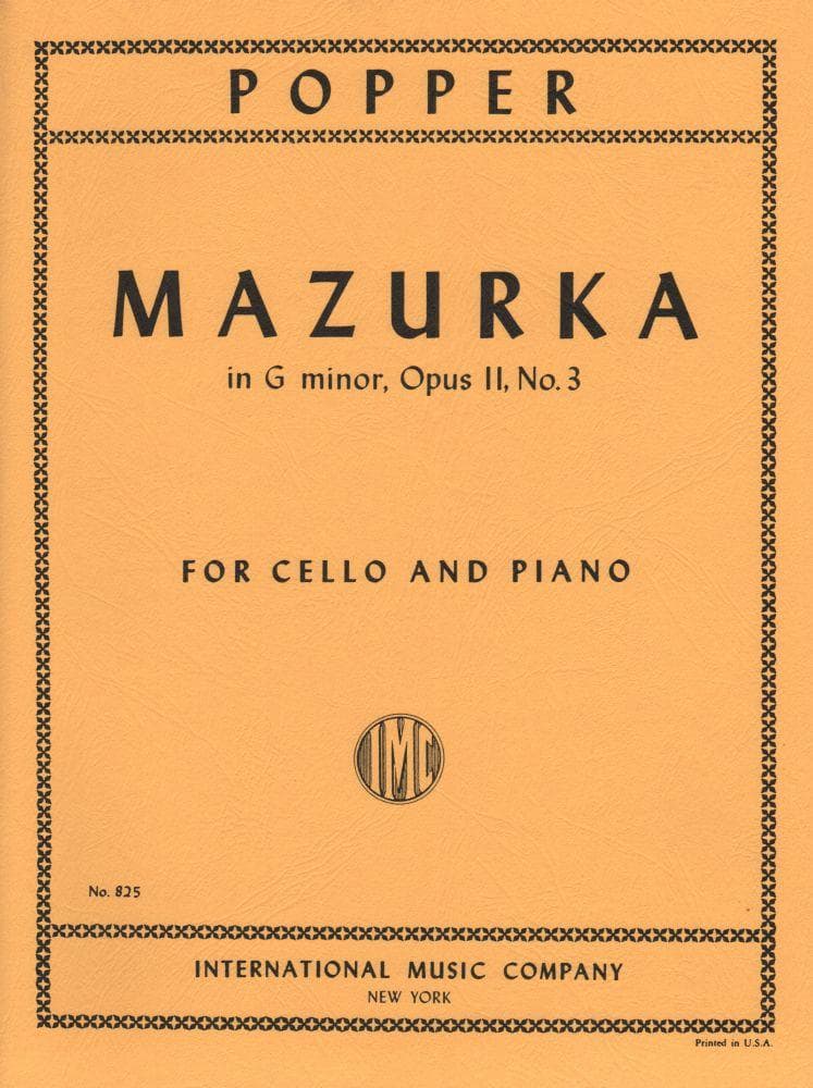 Popper, David - Mazurka in G Minor, Op 11 No 3 - for Cello and Piano - International Music Co