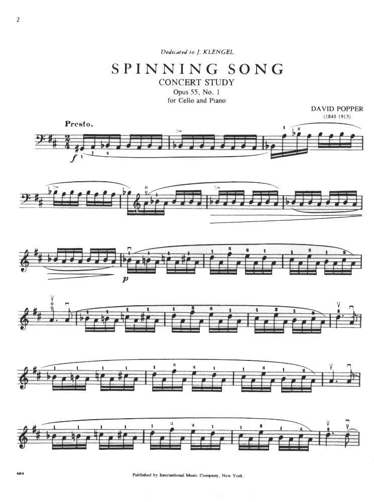 Popper, David - Spinning Song, Op 55, No1 - for Cello and Piano - International Music Co - Image 2