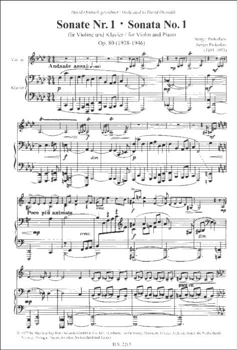 Prokofiev, Serge - Sonata In F minor Op 80 - Violin and Piano - edited by David Oistrakh - published by Sikorski - Image 2