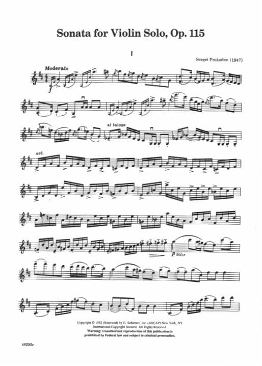 Prokofiev, Sergey - Sonata for Solo Violin, Op 115 - Schirmer - Image 2