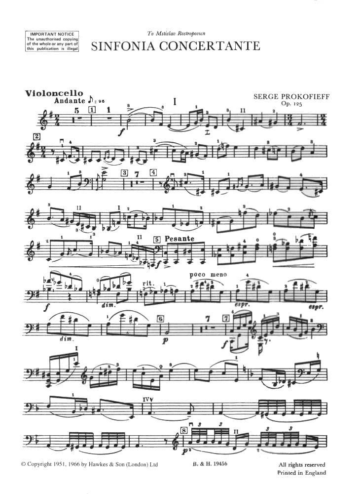 Prokofiev, Sergey - Sinfonia Concertante, Op. 125 - for Cello and Piano - Edited by Rostropovich - Boosey and Hawkes - Image 2