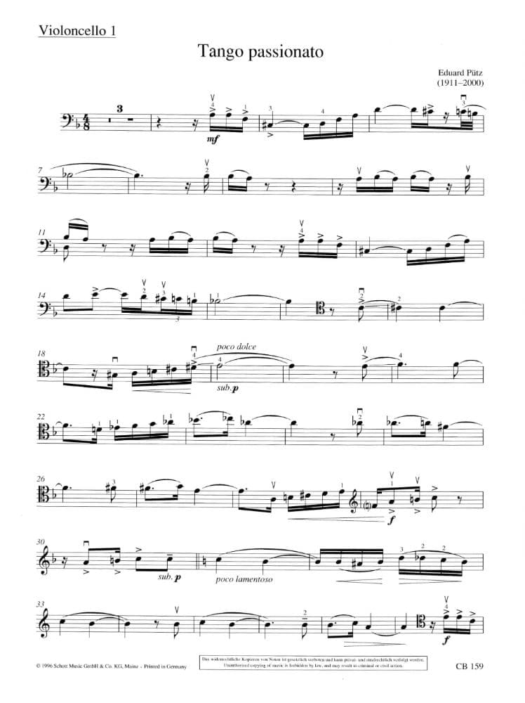 Putz - Tango Passionato For Four Cellos Published by Schott Music - Image 2