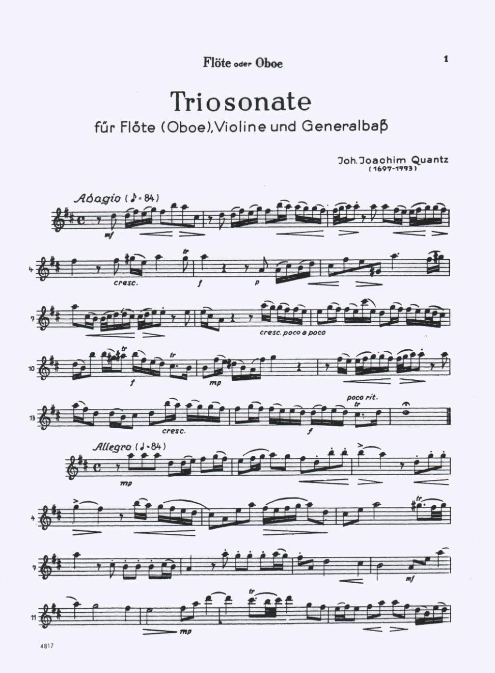 Quantz - Trio Sonata in D Major For Flute Violin and Cello Score & Parts Published by Alfred Music Publishing - Image 2