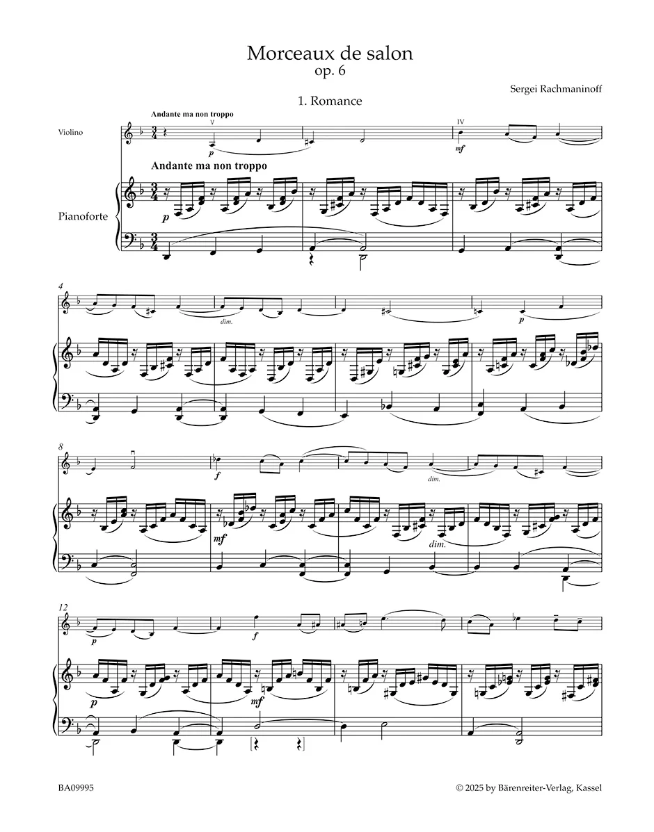 Rachmaninoff, Sergei - Works for Violin and Piano - edited by Daniela Macchione - Barenreiter Urtext - Image 2