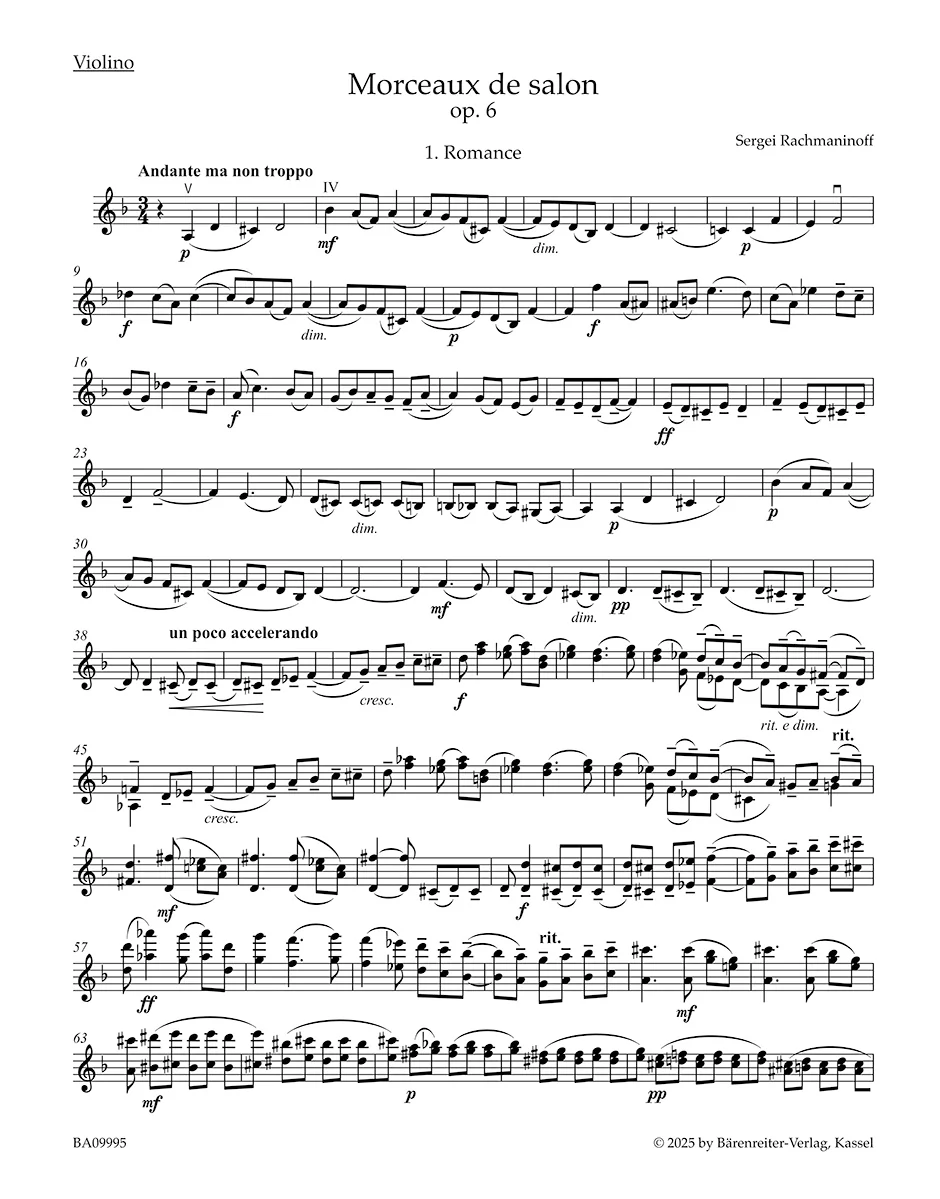 Rachmaninoff, Sergei - Works for Violin and Piano - edited by Daniela Macchione - Barenreiter Urtext - Image 4