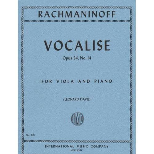 Rachmaninoff - Vocalise Op 34 No 14 For Viola Edited by Davis Published by International Music Company
