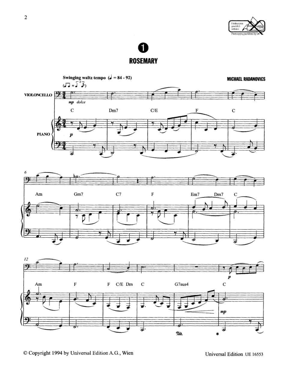 Radanovics - Jazzy Cello Volume 1 Published by Universal Edition Compoesd by Michael Radanovics - Image 3