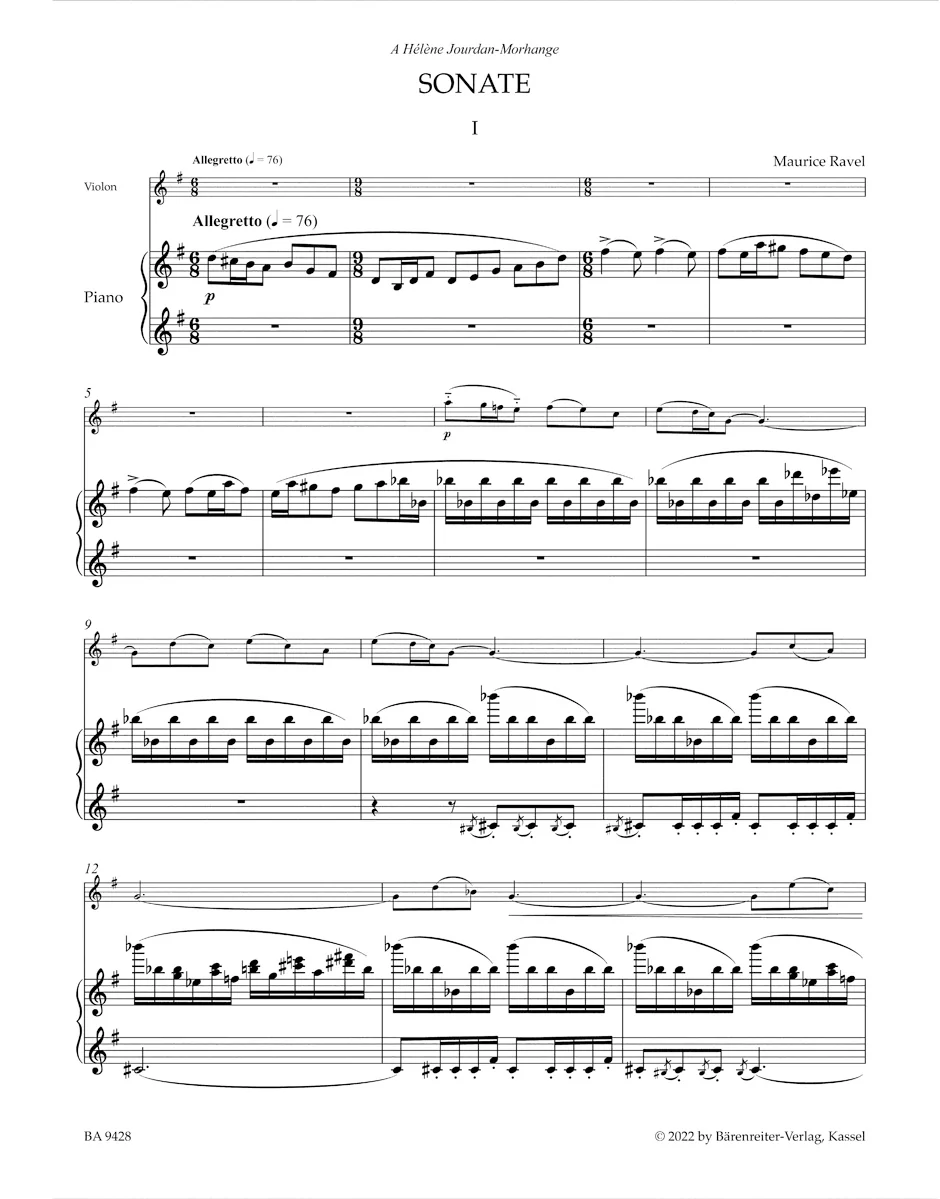 Ravel, Maurice - Berceuse sur le nom de Fauré, M. 74 - for Piano and Violin - edited by Woodfull-Harris - Barenreiter Urtext - Image 2