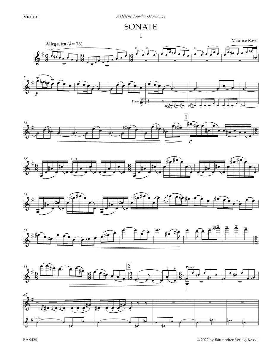 Ravel, Maurice - Berceuse sur le nom de Fauré, M. 74 - for Piano and Violin - edited by Woodfull-Harris - Barenreiter Urtext - Image 4