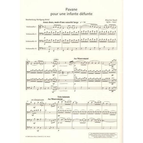 Ravel, Maurice - Pavane pour une Infante Defunte (Pavane for a Dead Princess) For Four Cellos, Score and Parts Published by Schott Music - Image 3