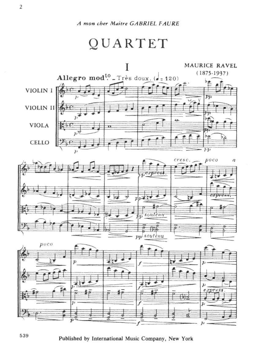 Ravel, Maurice - String Quartet in F Major - Score - edited by the Paganini Quartet - International Music Company - Image 2