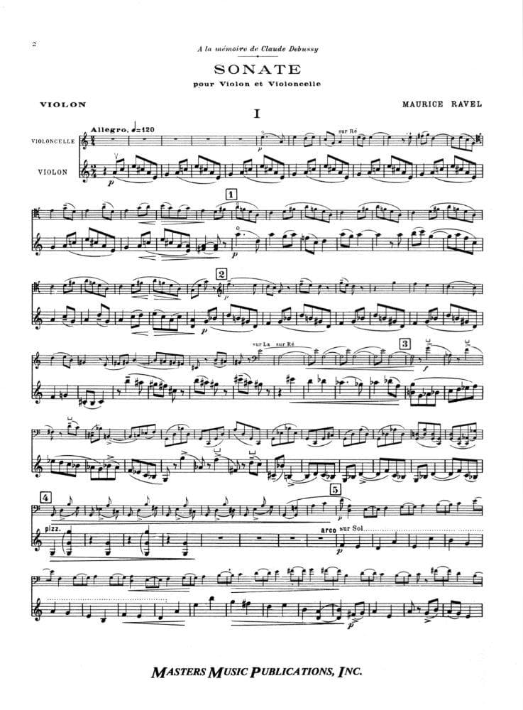 Ravel, Maurice - Sonata ( 1920 - 1922 ) for Violin and Cello Published by Masters Music Publications Inc - Image 2