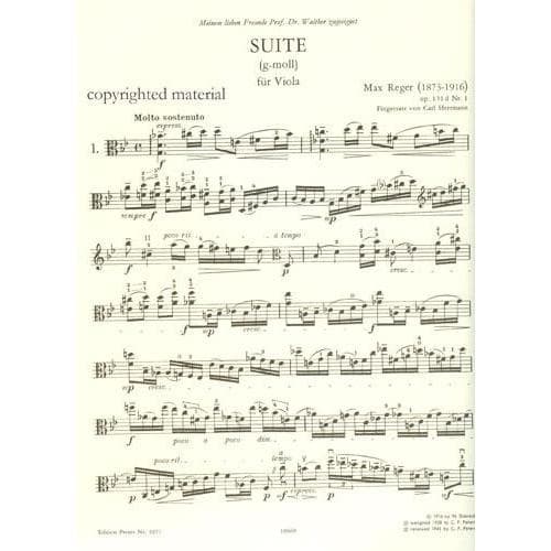 Reger, Max - Three Suites, Op 131d For Viola Edited by Herrmann Peters Edition - Image 2