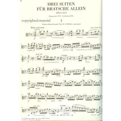 Reger, Max - Three Suites Op 131d For Viola URTEXT Published by G Henle Verlag - Image 2