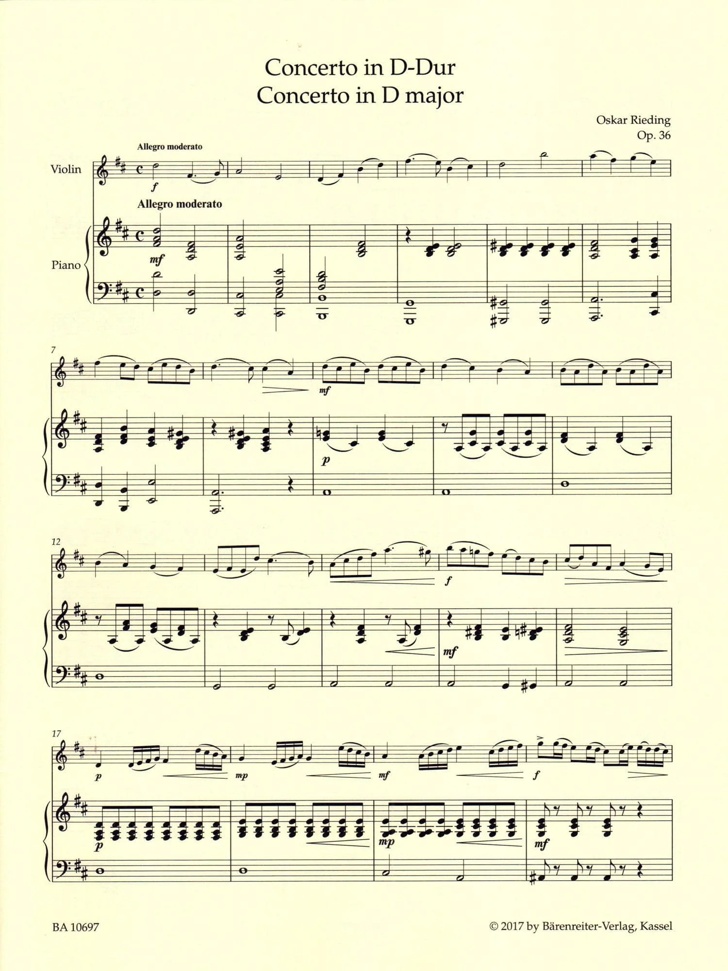 Rieding, Oskar - Violin Concerto in D Major, Op 36 - Violin and Piano - Barenreiter - Image 4