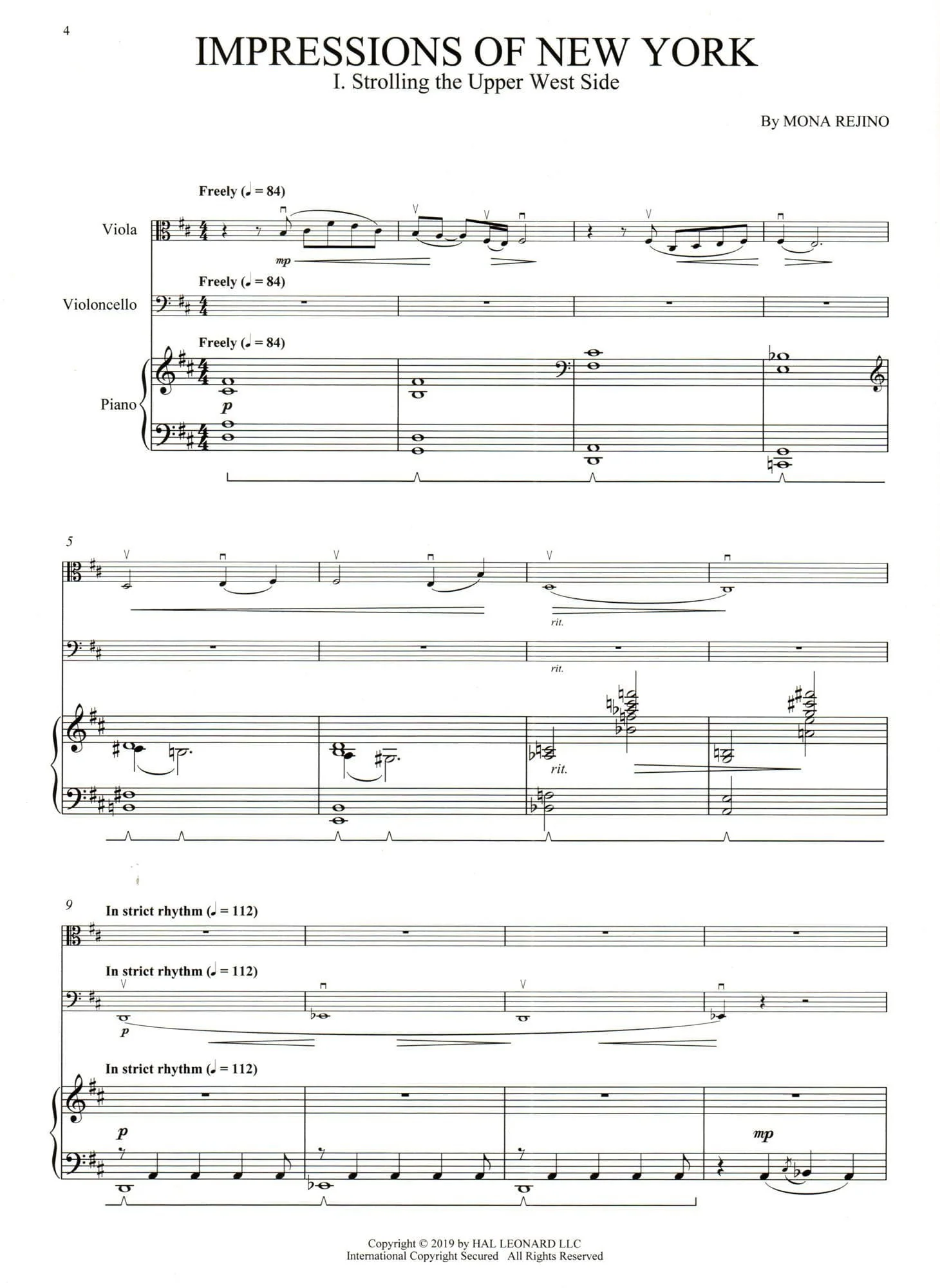 Rejino, Mona - Impressions of New York - for Viola (Violin), Cello, and Piano - Hal Leonard - Image 2