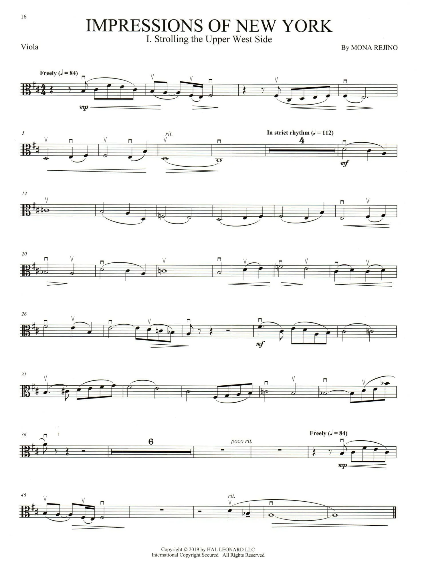 Rejino, Mona - Impressions of New York - for Viola (Violin), Cello, and Piano - Hal Leonard - Image 3