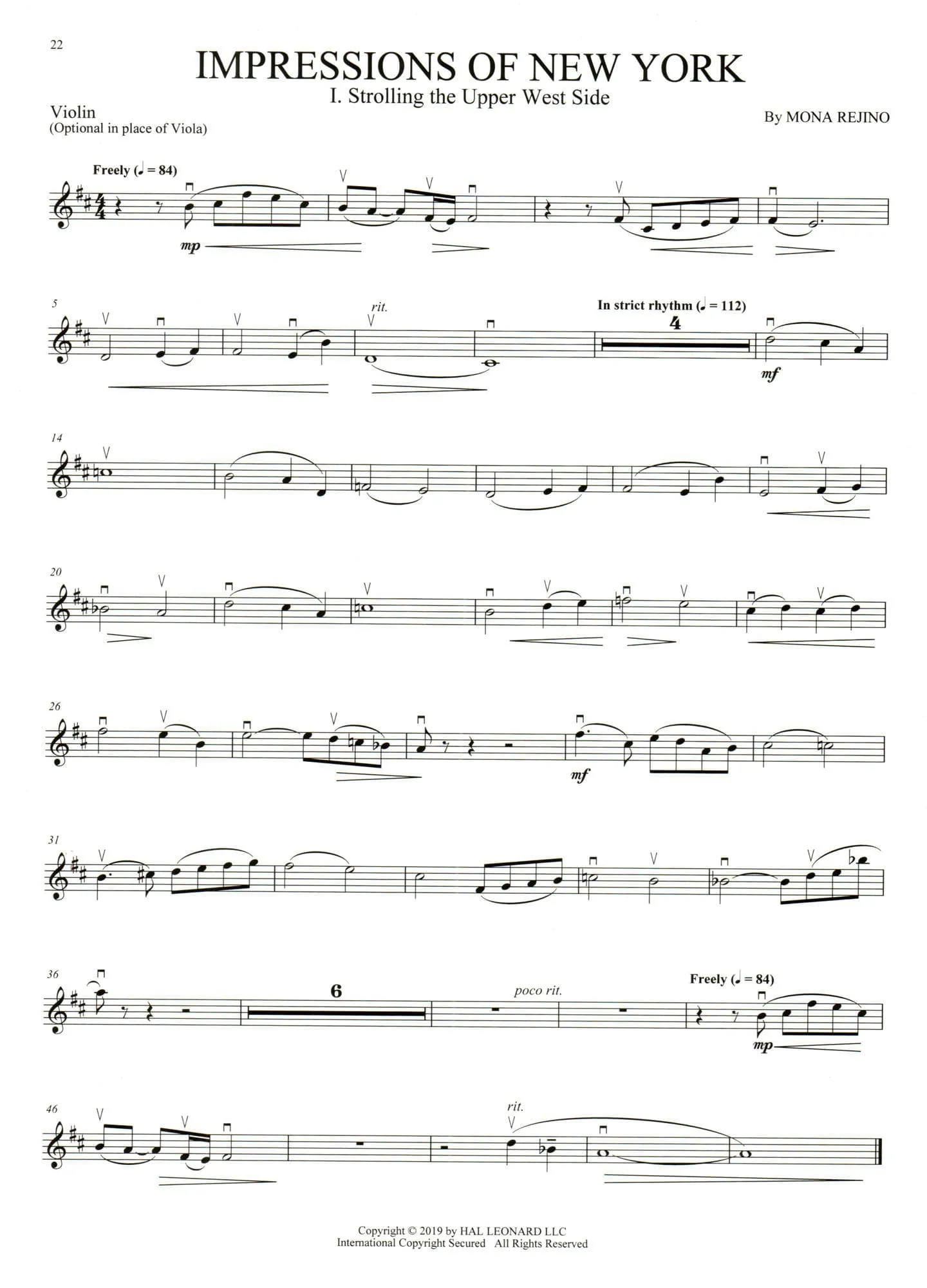 Rejino, Mona - Impressions of New York - for Viola (Violin), Cello, and Piano - Hal Leonard - Image 5
