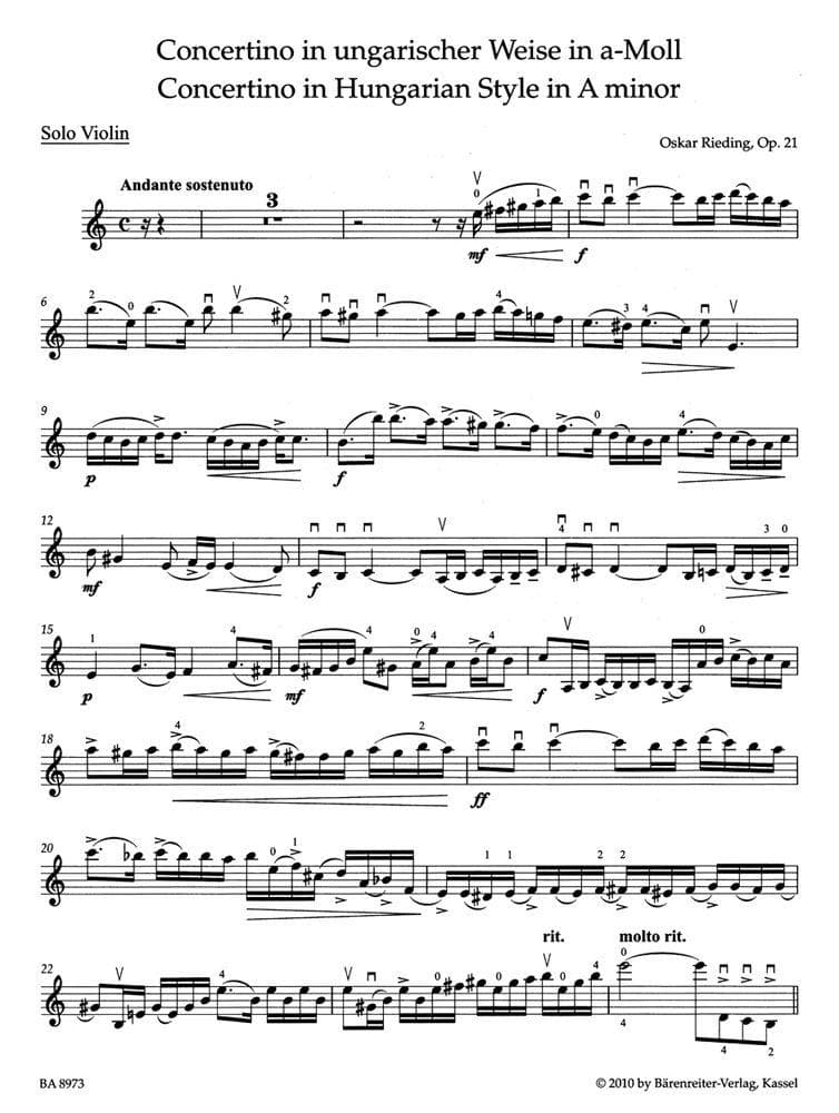 Rieding, Oscar - Concertino in Hungarian Style in A Minor, Op 21 - edited by Kurt Sassmannshaus - Bärenreiter - Image 2