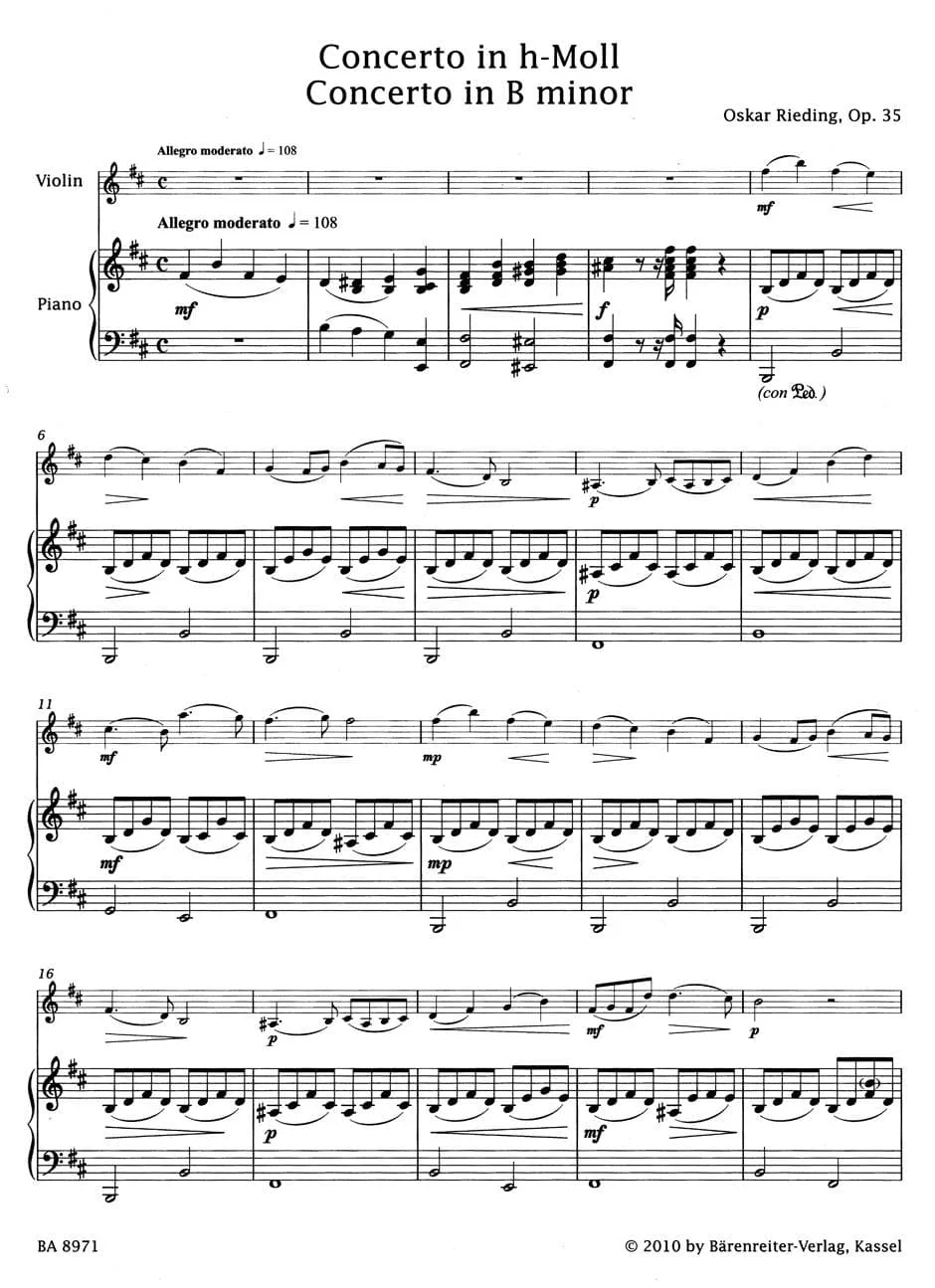 Rieding, Oskar - Violin Concerto in B Minor, Op 35 - Violin and Piano - edited by Kurt Sassmannshaus - Bärenreiter - Image 4