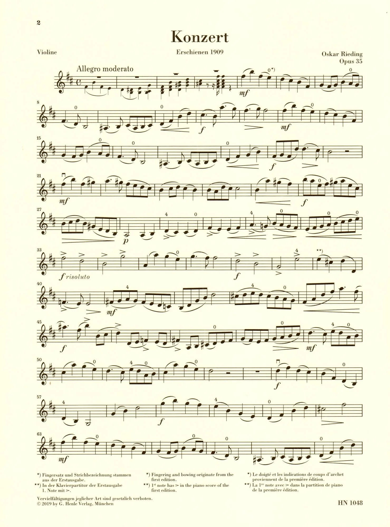 Rieding, Oscar - Concerto In b minor Op 35 - for Violin and Piano - edited by Annette Oppermann - Henle Verlag URTEXT - Image 2