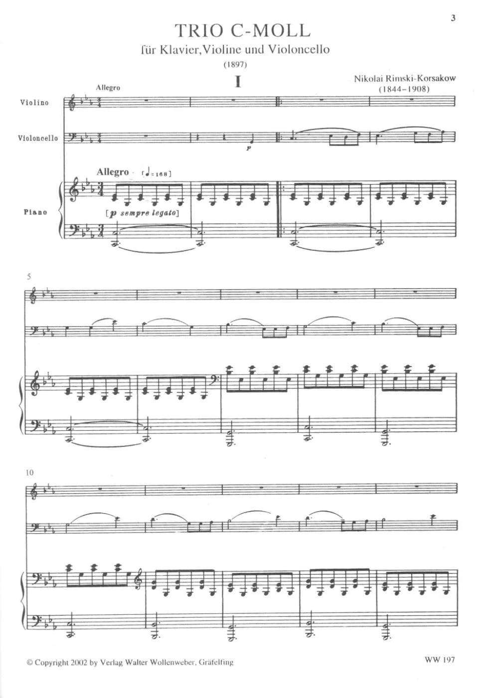Rimsky-Korsakov, Nikolai - Piano Trio in C Major For Violin, Cello, and Piano Peters Edition - Image 2