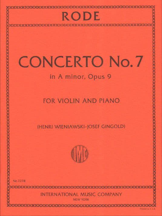 Rode, Pierre - Concerto No 7 in A minor, Op 9 - Violin and Piano - edited by Josef Gingold - International Music Company
