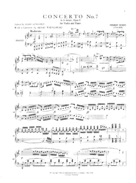 Rode, Pierre - Concerto No 7 in A minor, Op 9 - Violin and Piano - edited by Josef Gingold - International Music Company - Image 2