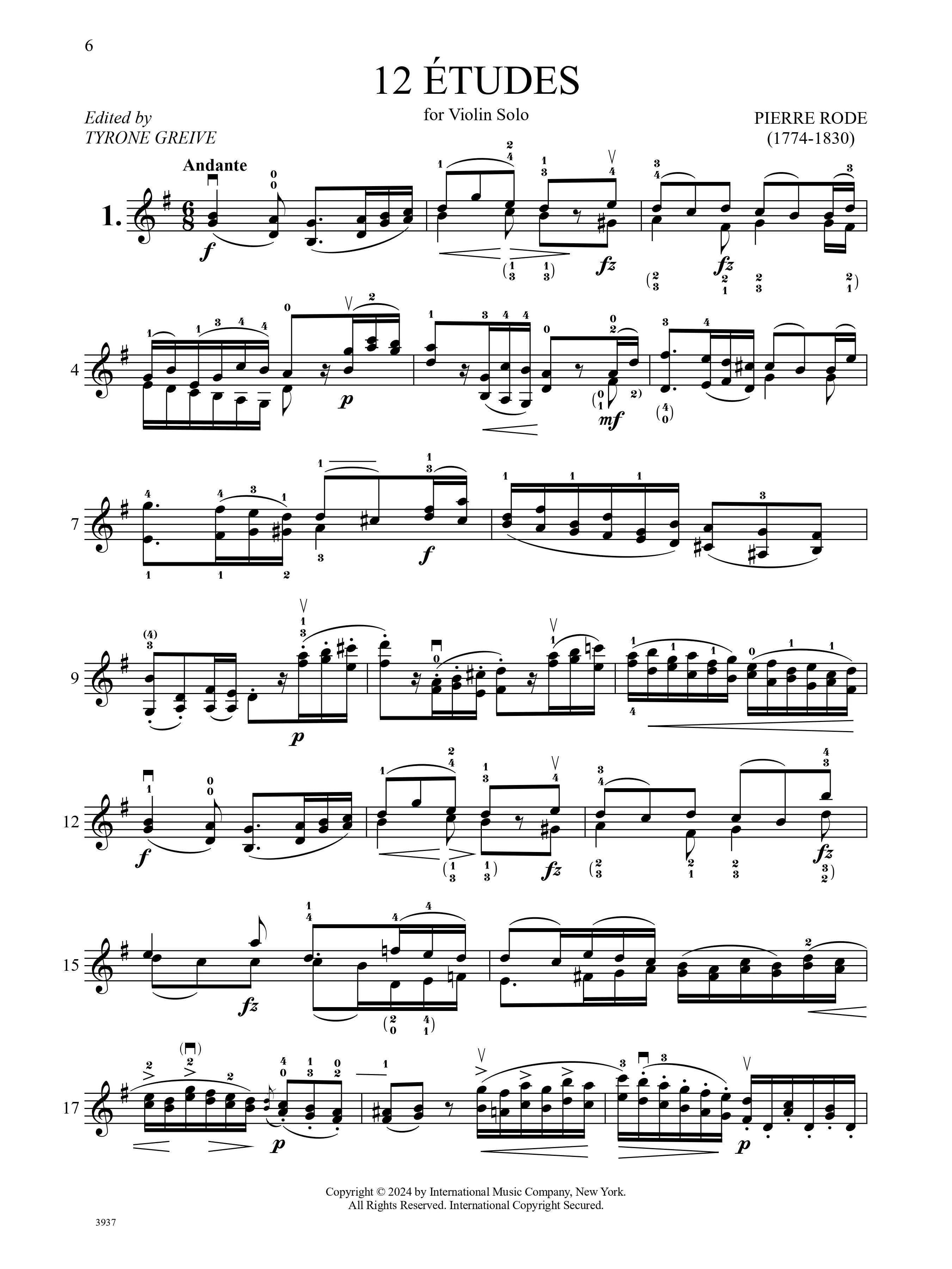 Rode, Pierre - 12 Etudes for Violin Solo - Edited by Grieve - International Music Company - Image 2