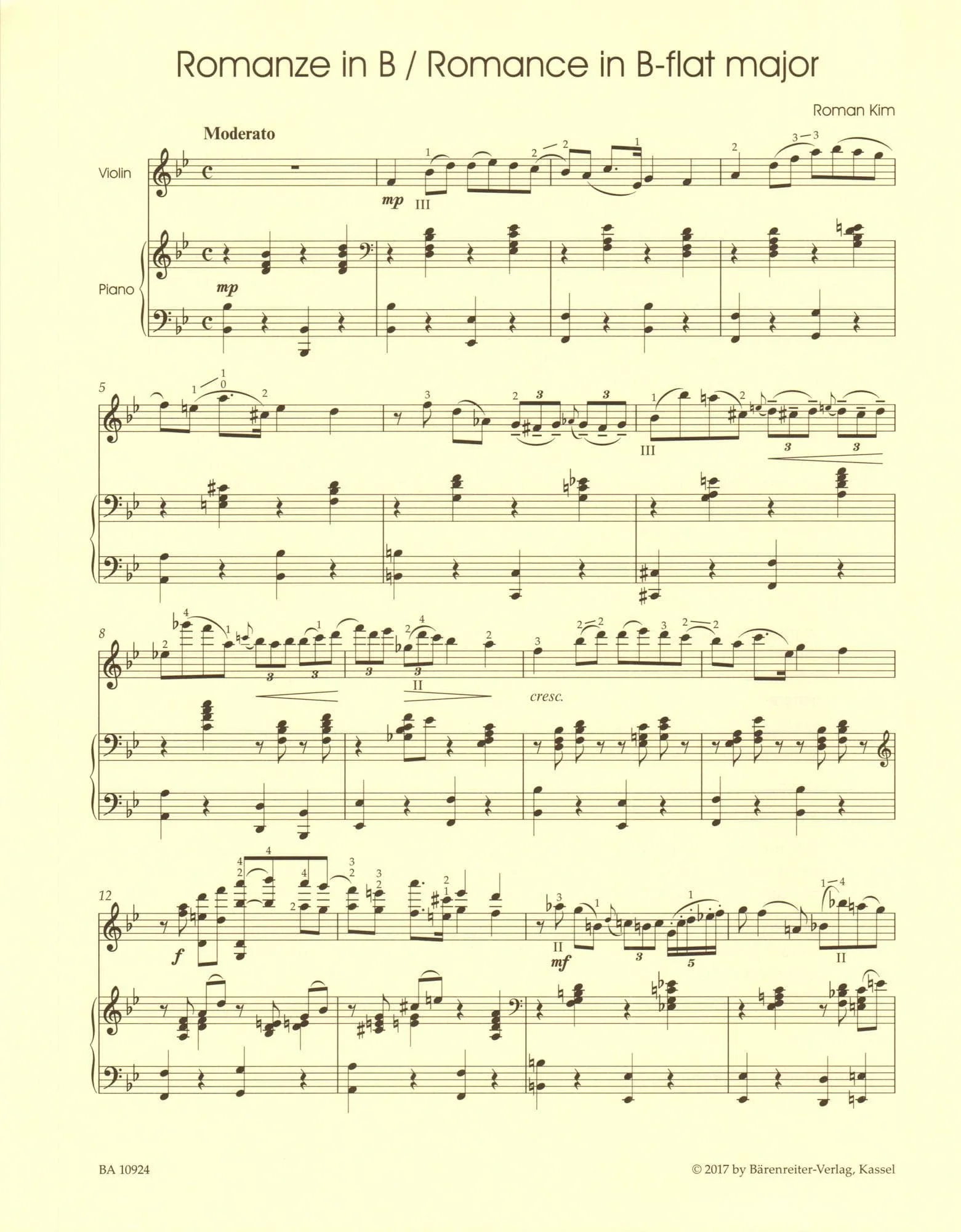 Kim, Roman - Three Romances - for Violin and Piano - Barenreiter - Image 4