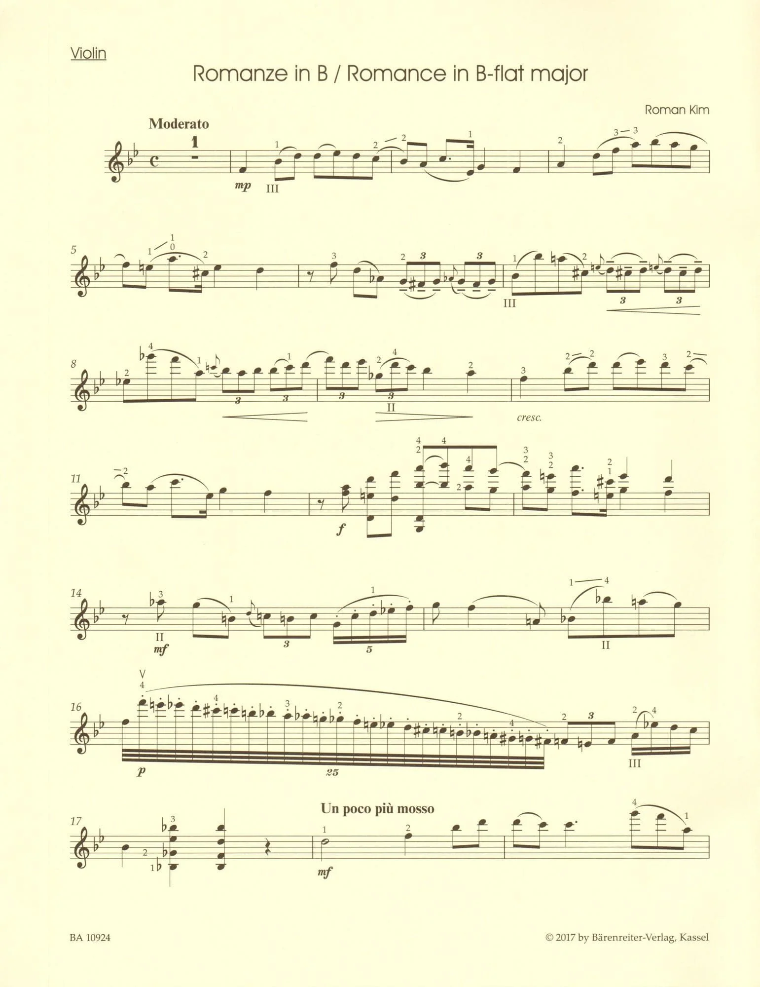 Kim, Roman - Three Romances - for Violin and Piano - Barenreiter - Image 5