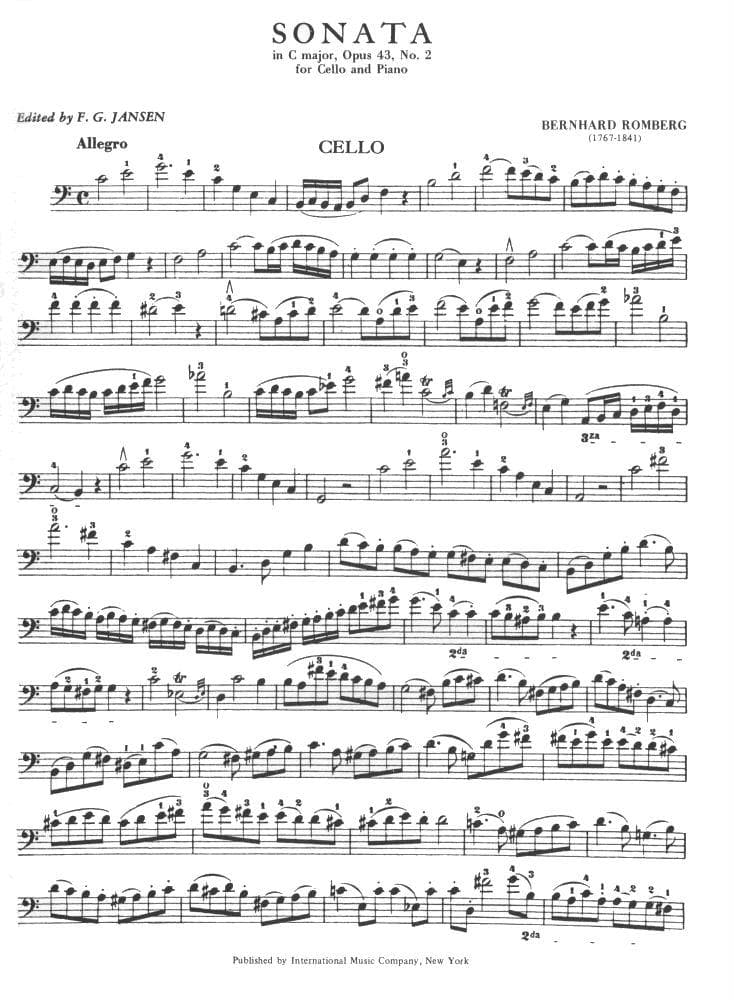 Romberg, Bernhard - Cello Sonata in C Major, Op 43 No 2 - for Cello and Piano - edited by F G Jansen - International Music Company - Image 2