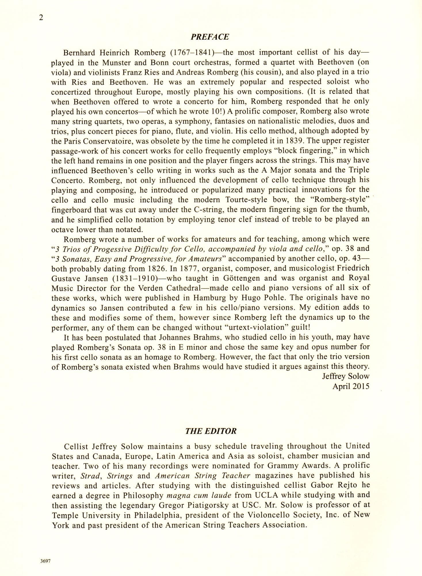Romberg - Sonata In E Minor Op 38 No 1 - for Cello and Piano - edited by Jeffrey Solow - International Music Company - Image 2