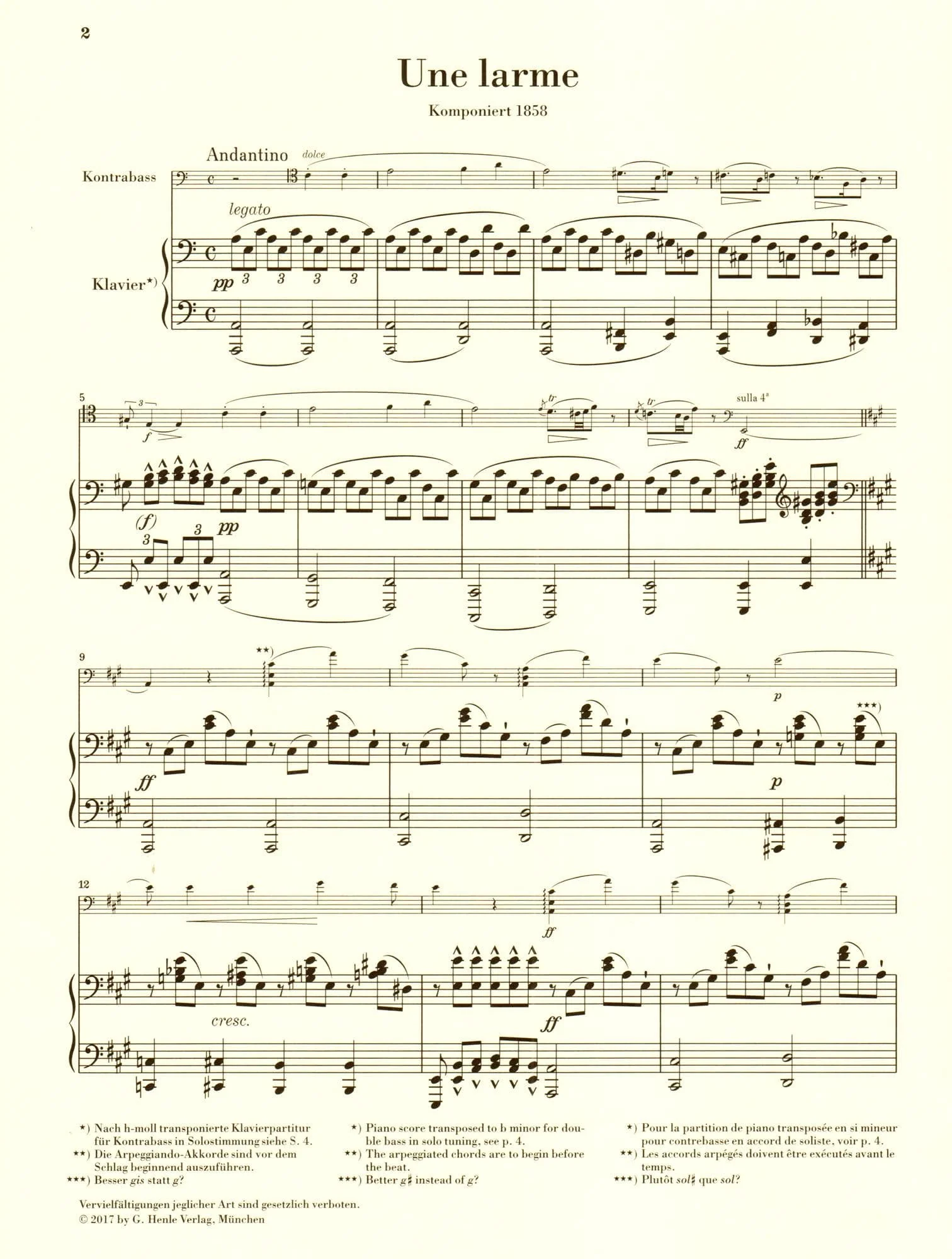 Rossini, G - Une larme - for Double Bass and Piano - G Henle Verlag URTEXT - Image 3