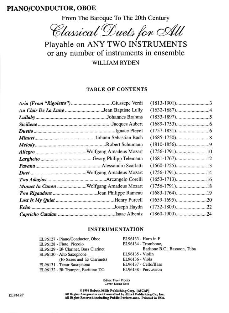 Ryden, William - Classical Duets For All, Piano/Conductor's Part Published by Alfred Music Publishing - Image 2