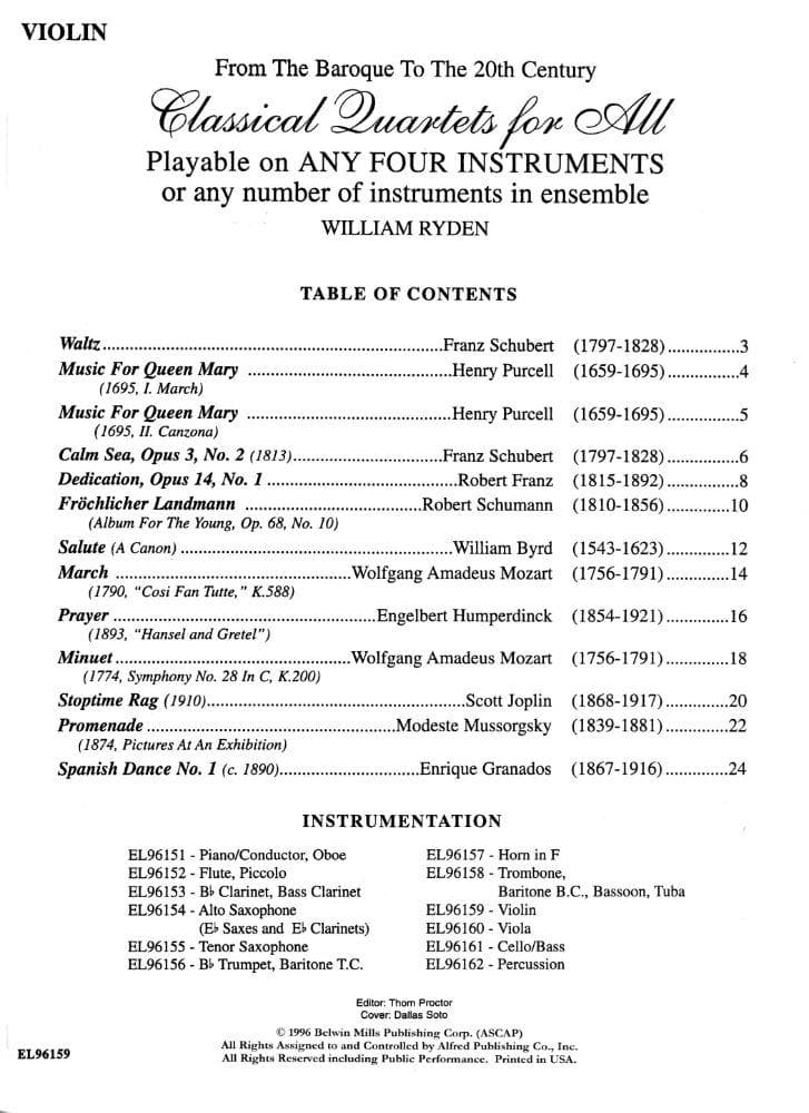 Ryden, William - Classical Quartets For All, Violin Part Published by Alfred Music Publishing - Image 2