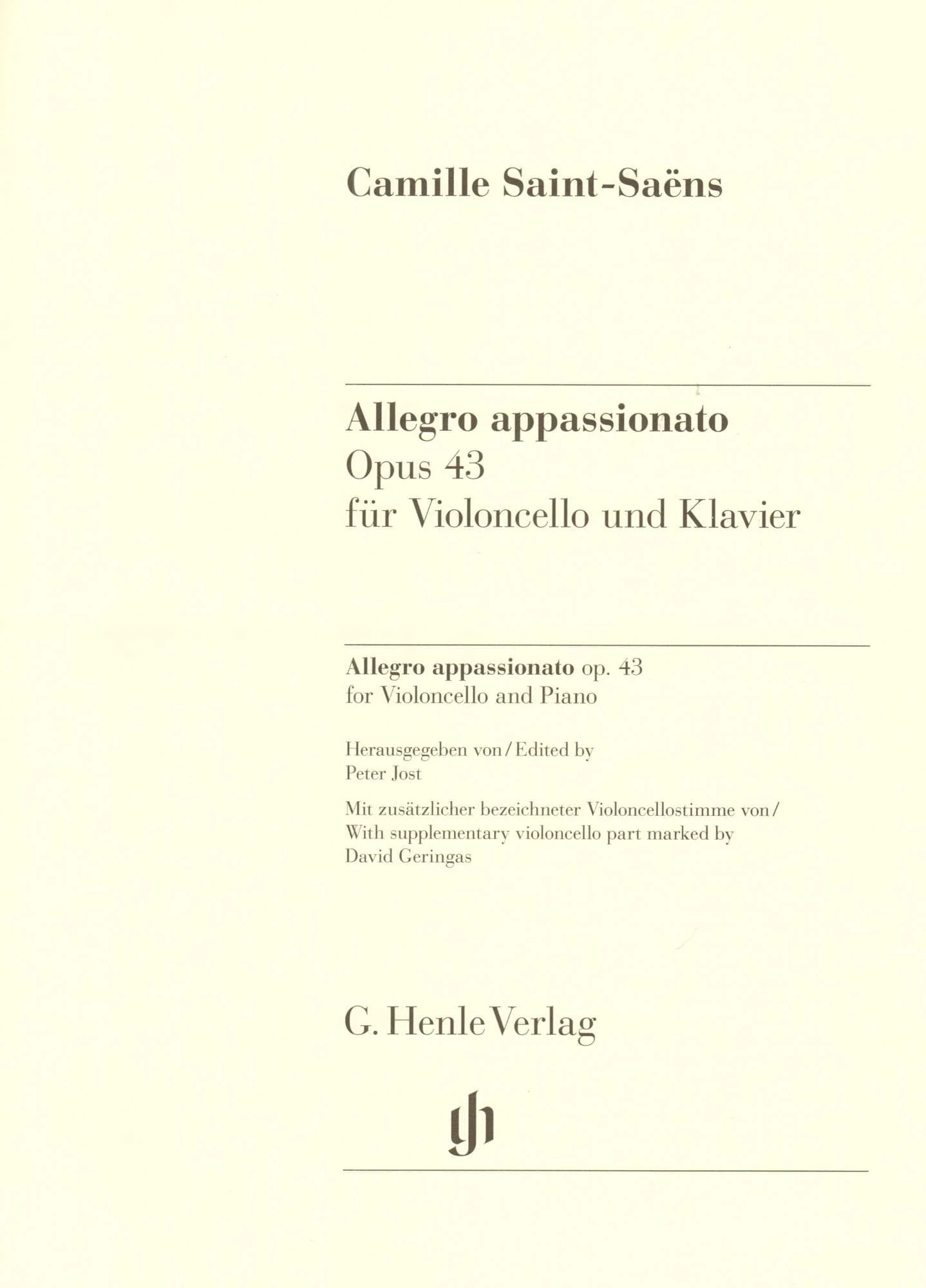 Saint-Saëns, Camille - Allegro Appassionato, Opus 43 - for Cello and Piano - edited by Jost and Geringas - G. Henle Verlag URTEXT - Image 2