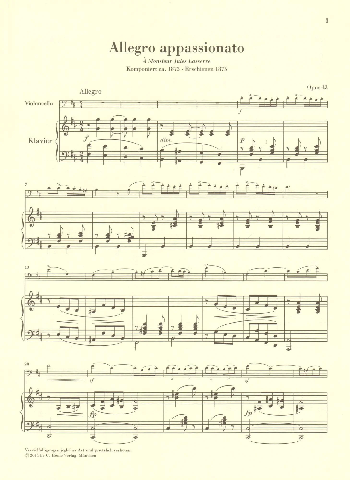 Saint-Saëns, Camille - Allegro Appassionato, Opus 43 - for Cello and Piano - edited by Jost and Geringas - G. Henle Verlag URTEXT - Image 3