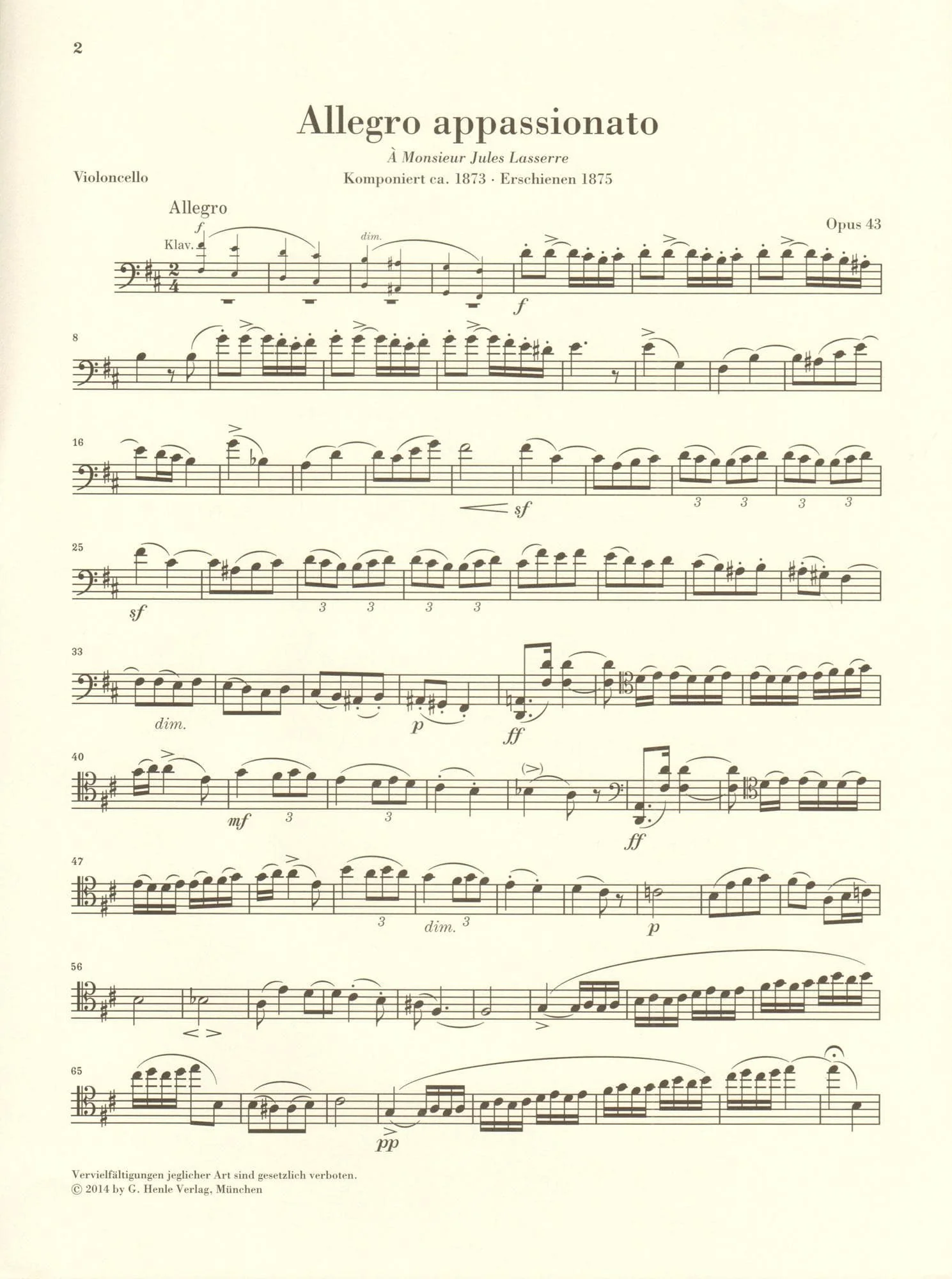 Saint-Saëns, Camille - Allegro Appassionato, Opus 43 - for Cello and Piano - edited by Jost and Geringas - G. Henle Verlag URTEXT - Image 5