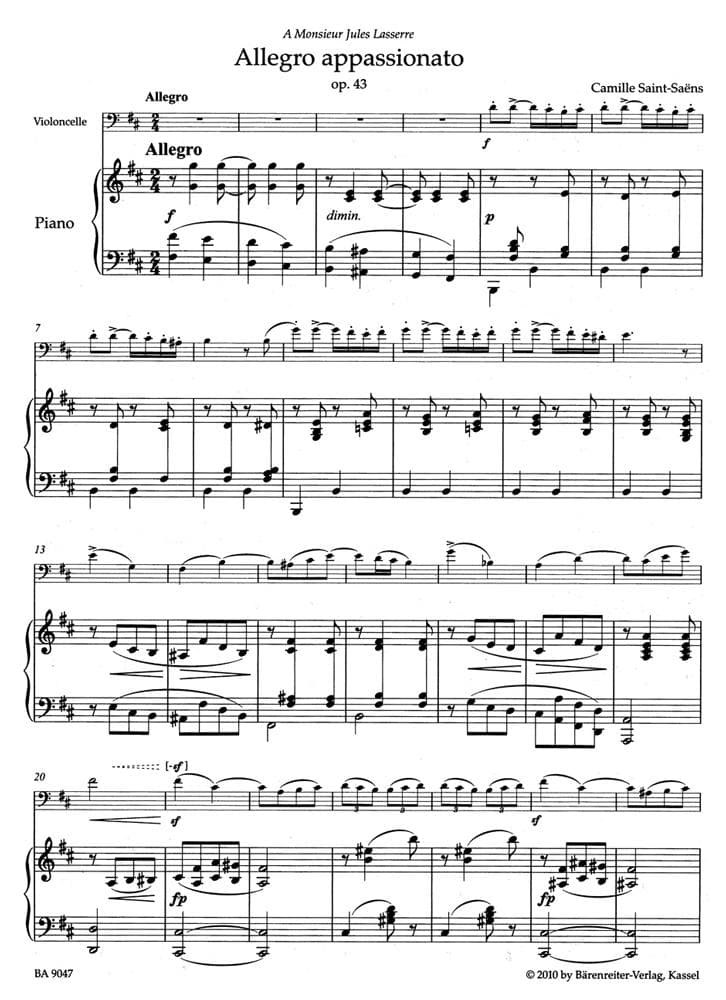 Saint Saëns, Camille - Allegro Appassionato for Violoncello with Piano Accompaniment, Op 43 - edited by Christine Baur - Bärenreiter - Image 2